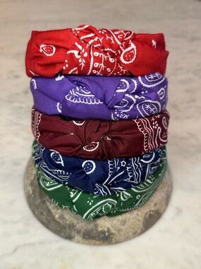 Bandana Knot Headband Bundle (Set of 5) (Red, Purple, Burgundy, Navy, Green)